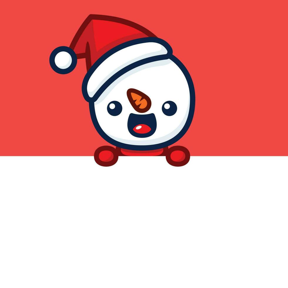 schattig en kawaii stijl Kerstmis sneeuwman tekenfilm karakter Aan een muur vector