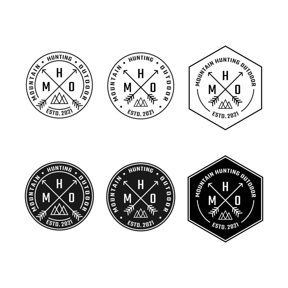 gekruiste x pijlen berg badge stempel label logo ontwerpsjabloon vector