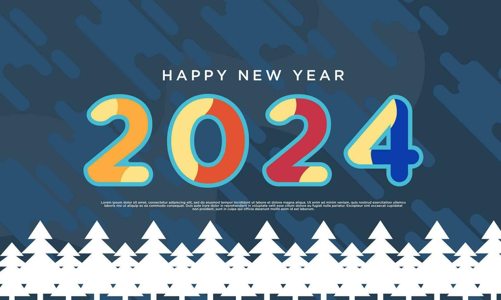 gelukkig nieuw jaar 2024 banier logo ontwerp illustratie, creatief en kleurrijk nieuw jaar 2024 vector