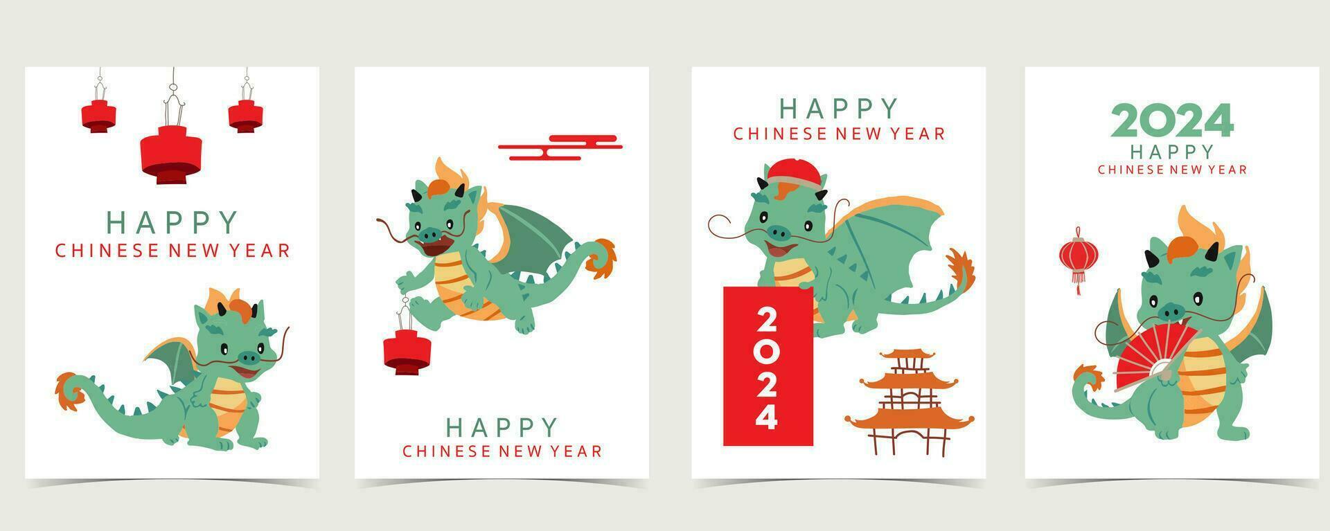 schattig Chinese nieuw jaar achtergrond met lantaarn, draak.bewerkbaar vector illustratie voor kind ansichtkaart,a4 grootte