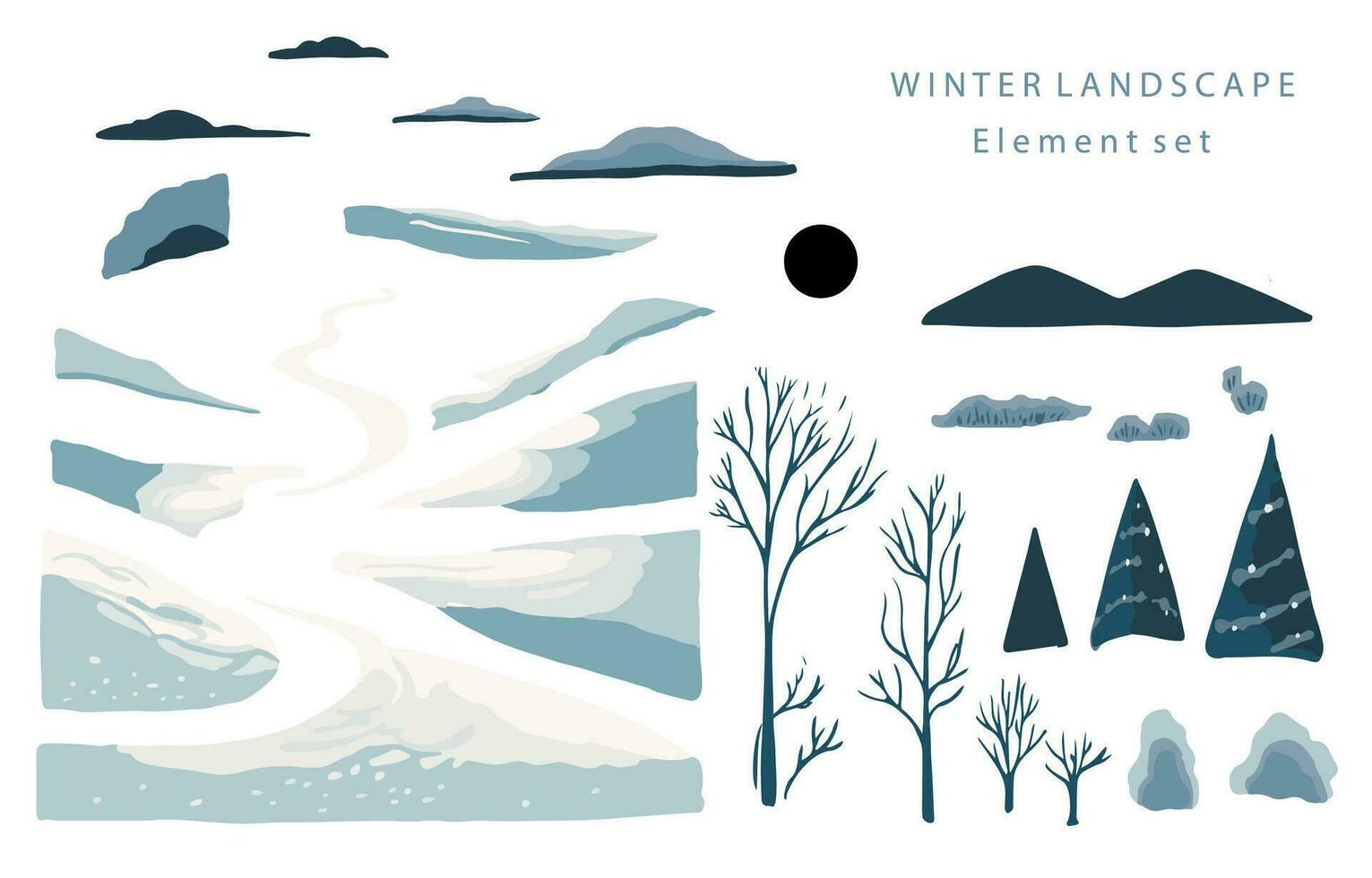 winter landschap voorwerp met berg, boom.bewerkbaar vector illustratie voor ansichtkaart, sticker, decoratie, pictogram