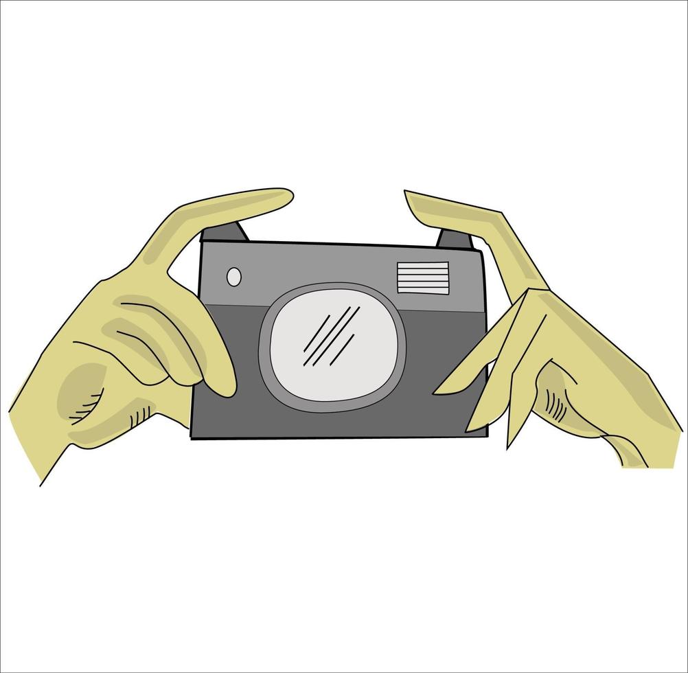 hand met vintage camera. en getekende stijl vector