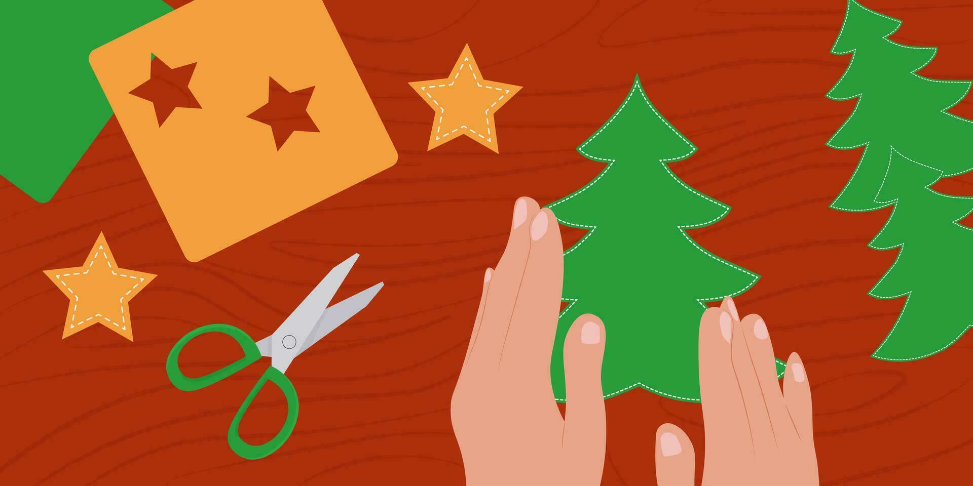 Kerstmis ambachten. diy Kerstmis decoratie, maken een papier of kleding stof Kerstmis boom. vector illustratie.