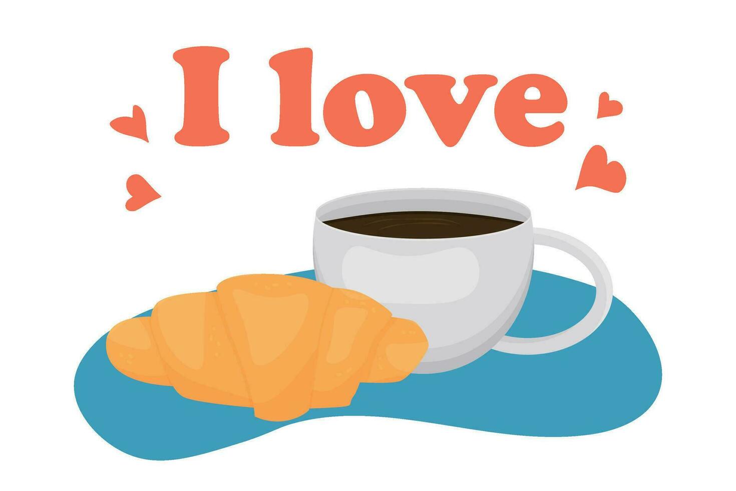 nationaal croissant dag. vector illustratie. zoet gebakjes en een heet drankje, koffie of thee. heerlijk ontbijt