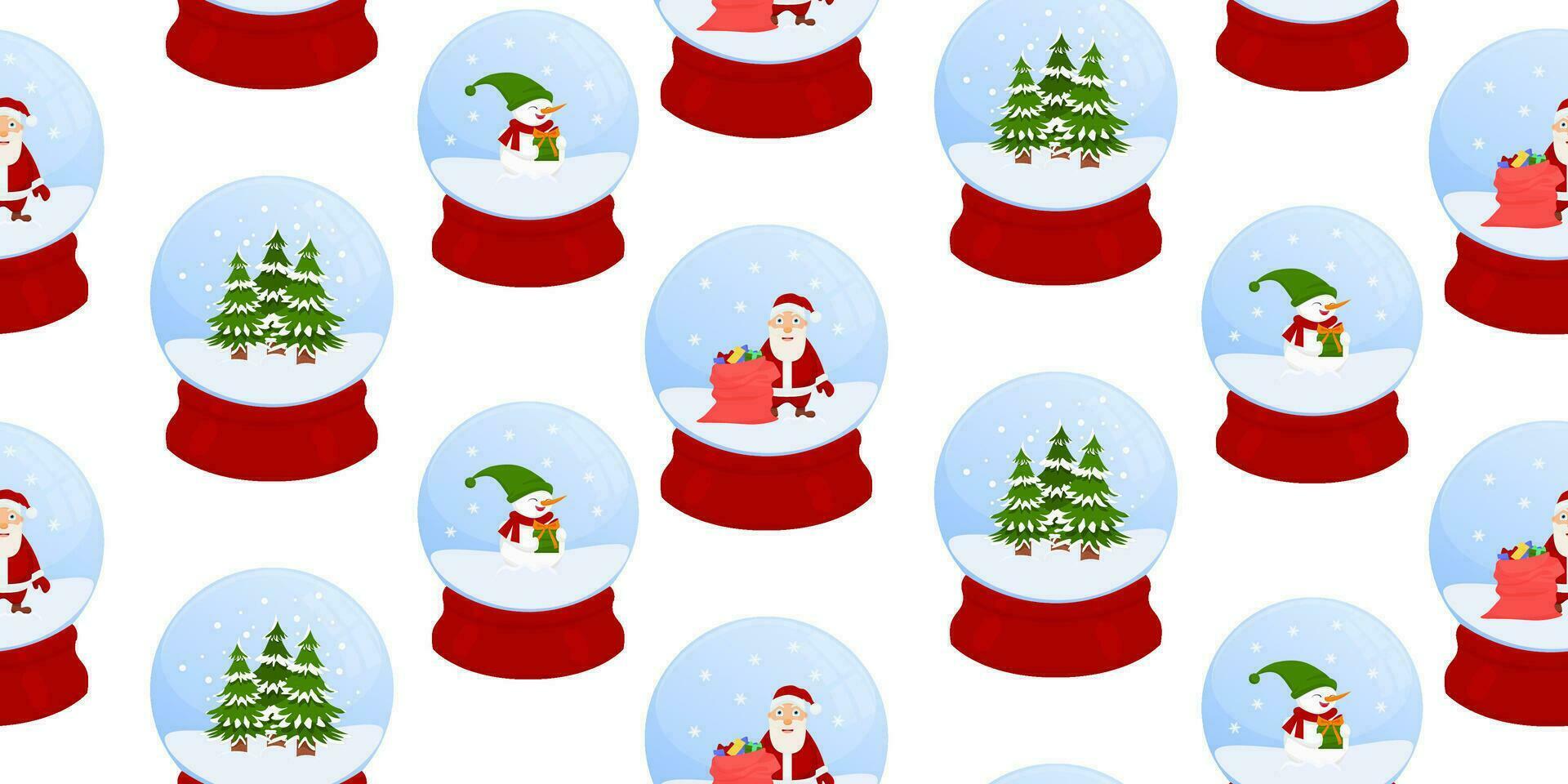 naadloos patroon met Kerstmis glas sneeuw ballen. winter patroon. sneeuwman en de kerstman claus. vector illustratie
