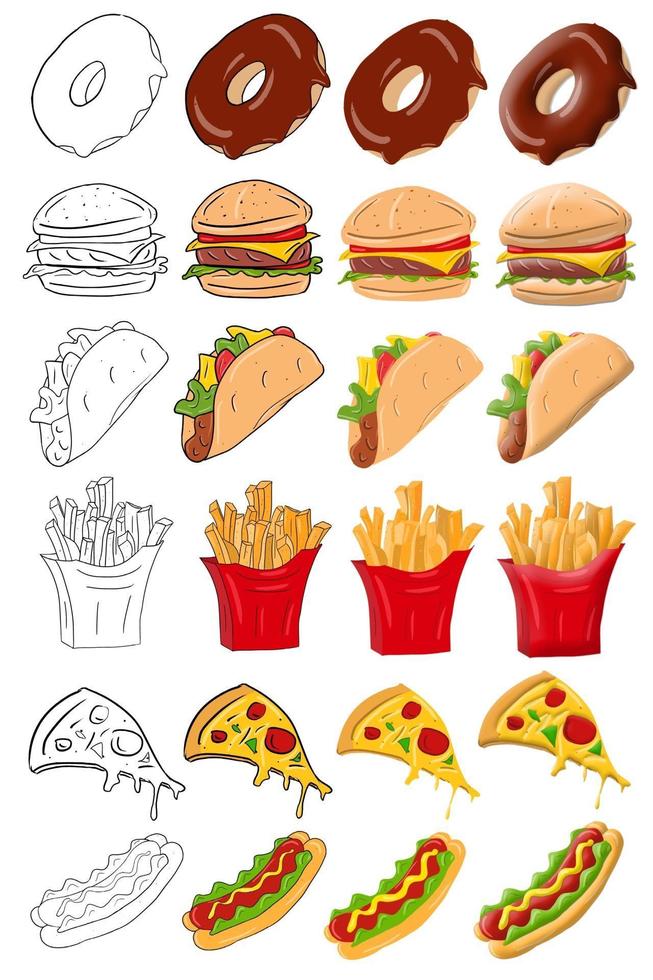 fastfood iconen vector illustratie geïsoleerd in een witte background