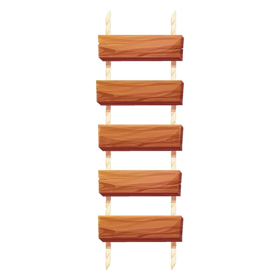 houten ladder met touw, planken hangen, trappenhuis in tekenfilm stijl geïsoleerd Aan wit achtergrond, brug, spel weg. vector illustratie