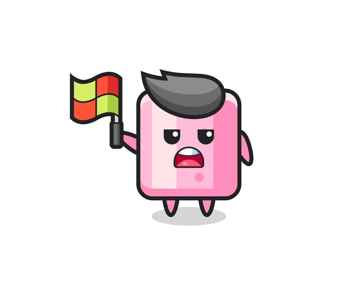 marshmallow-personage als lijnrechter die de vlag ophangt vector