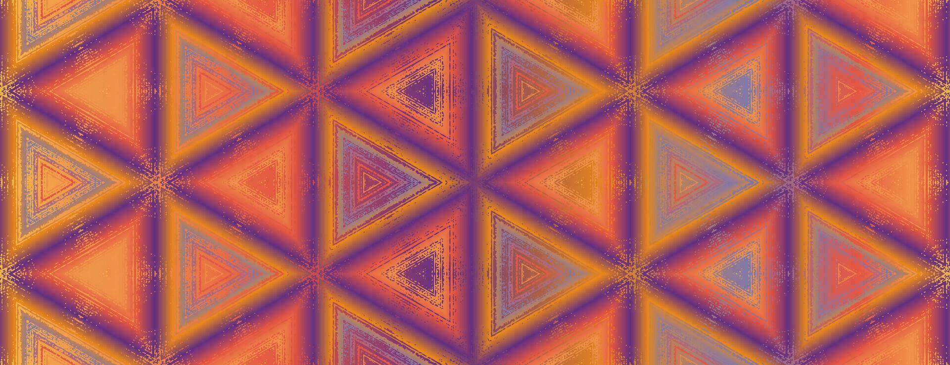 naadloos abstract multi gekleurde Purper, oranje, geel getextureerde caleidoscoop patroon. symmetrisch meetkundig ornament voor verpakking ontwerp, omhulsel papier, behang, achtergrond. vector