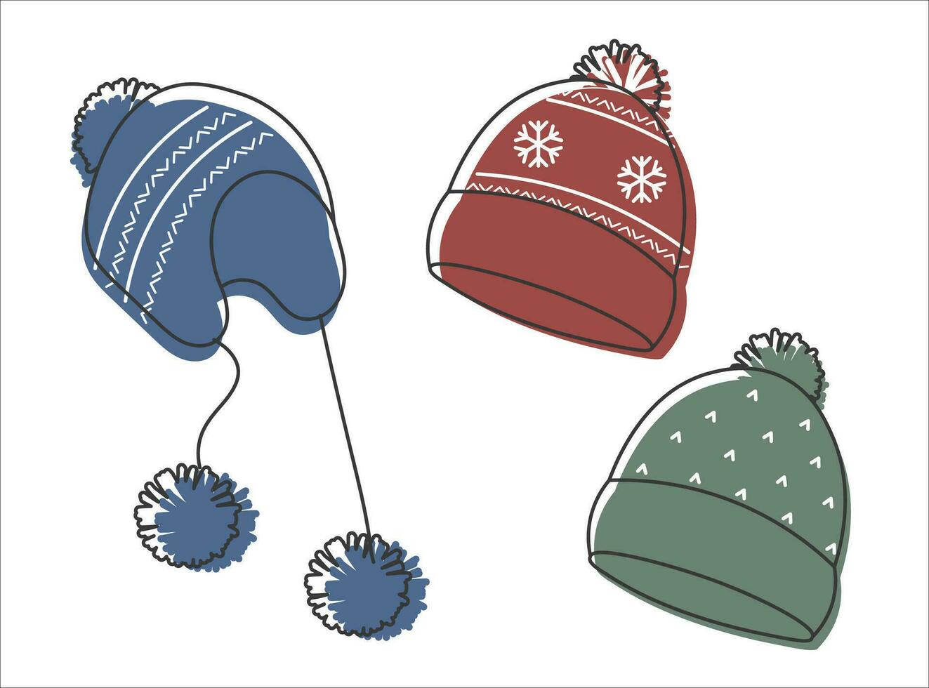 verzameling van warm knus hoeden. vector illustratie