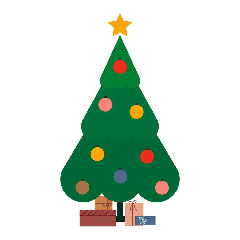 versierd Kerstmis boom met cadeaus Aan wit achtergrond. vector illustratie