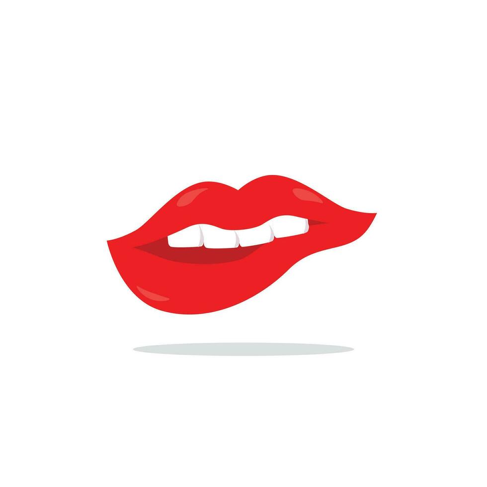 rood vrouw lippen verzameling. vrouw lip uitgedrukt anders emotie set. bijten, glimlach, kus, schoonheid concept. modieus geïsoleerd achtergrond. modern knal kunst stijl, gemakkelijk vlak vector ontwerp illustratie.