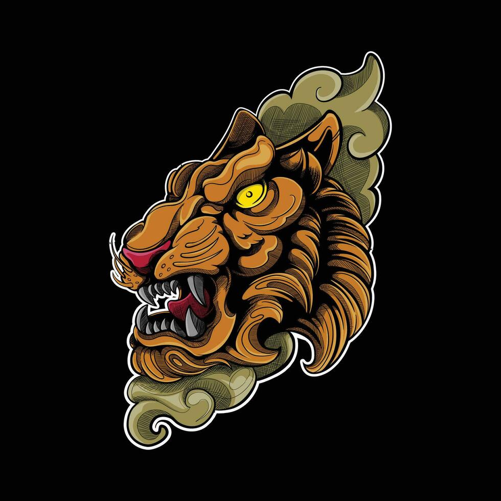 tijger hoofd met wolk artwork illustratie vector