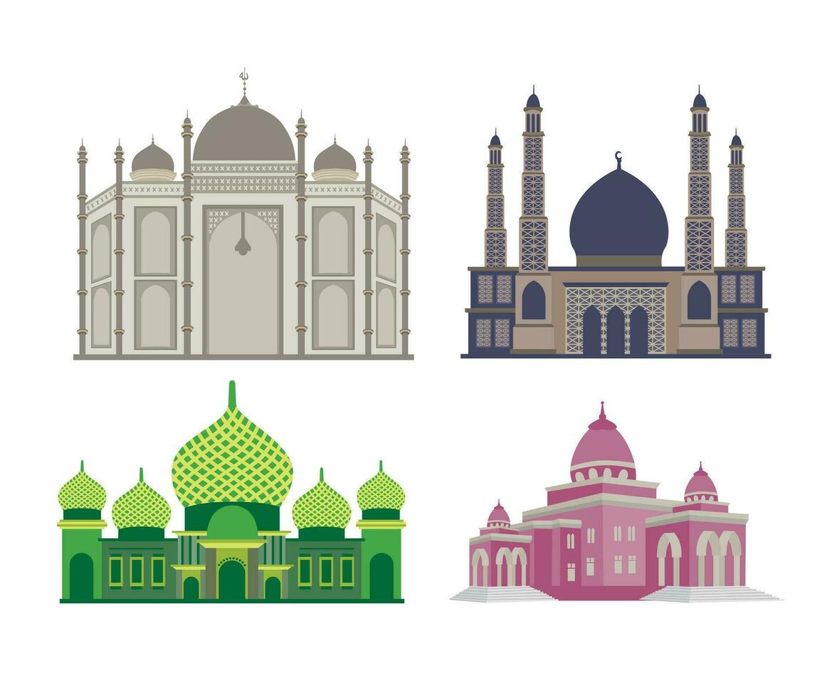 religie gebouwen vector illustraties. Islamitisch moskee bouwkundig voorwerpen