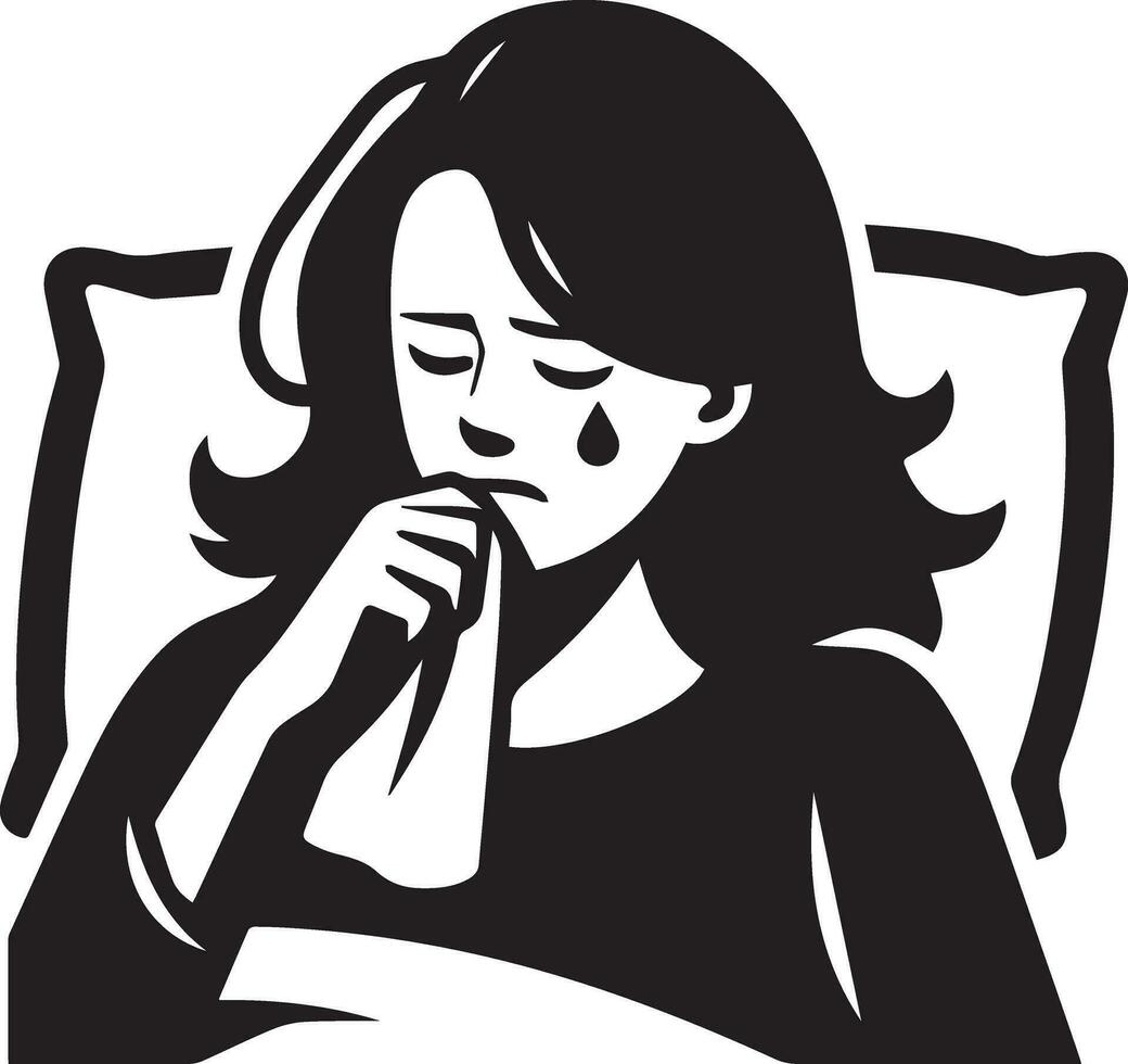 een meisje kreeg koorts en verkoudheid vector silhouet illustratie