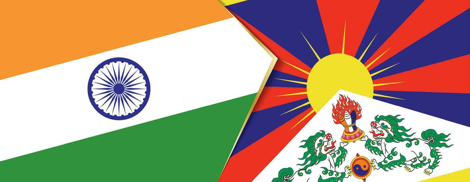 Indië en Tibet vlaggen, twee vector vlaggen.