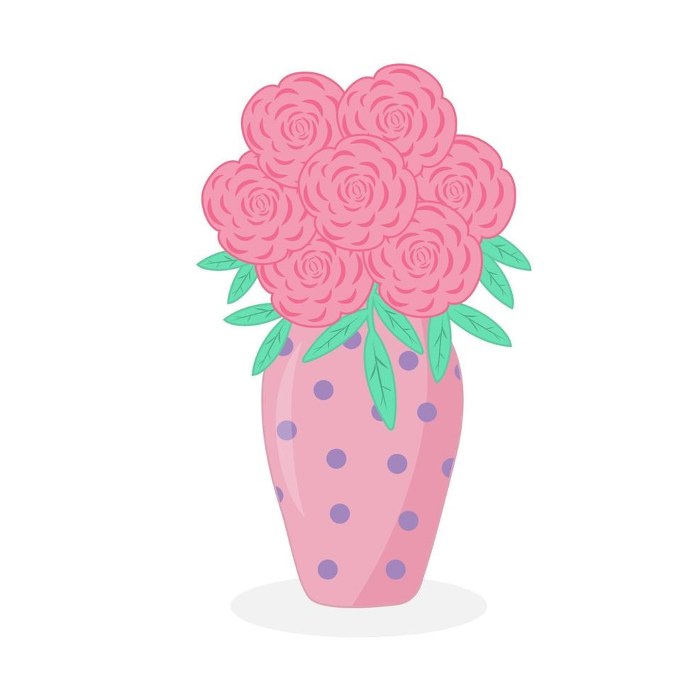 vaas met een prachtig boeket feestelijke roze rozen vector