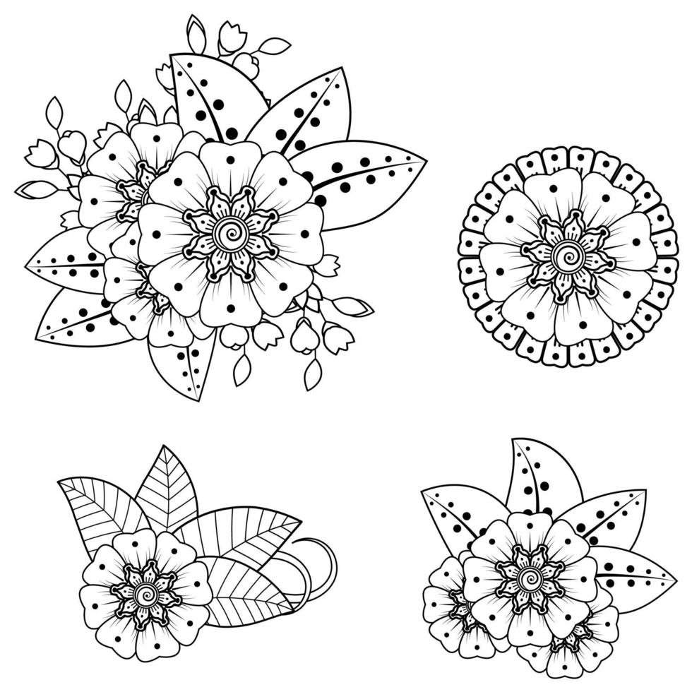 set van mehndi bloem voor henna, mehndi, tattoo. vector