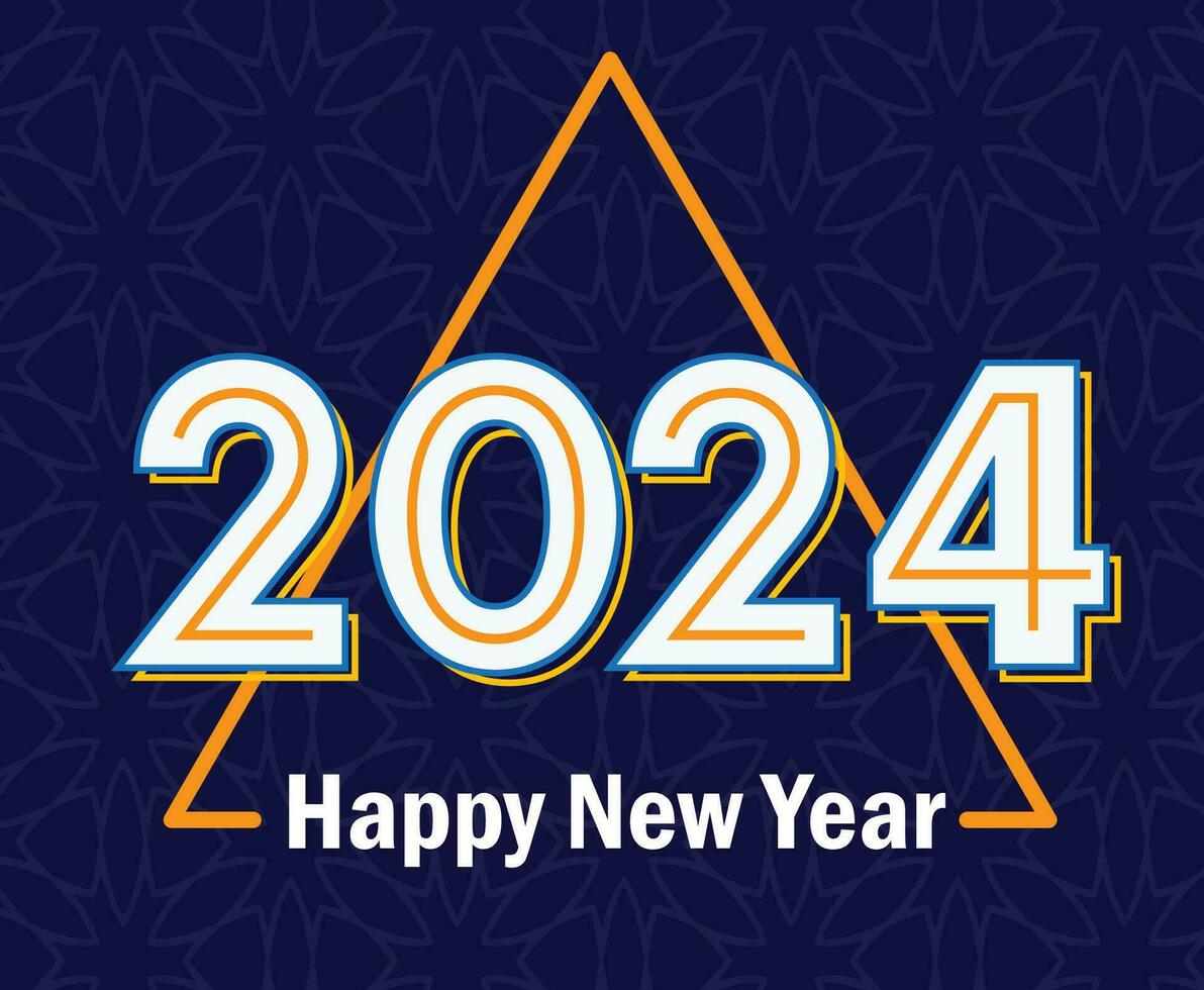 gelukkig nieuw jaar 2024 vakantie ontwerp oranje en wit abstract vector logo symbool illustratie met blauw achtergrond
