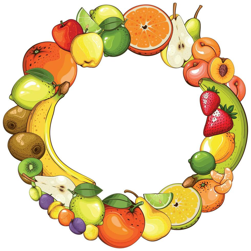 fruit kader Aan wit achtergrond. kleurrijk kader met fruit illustratie, fruit mengen. fruit sjabloon ontwerp vector