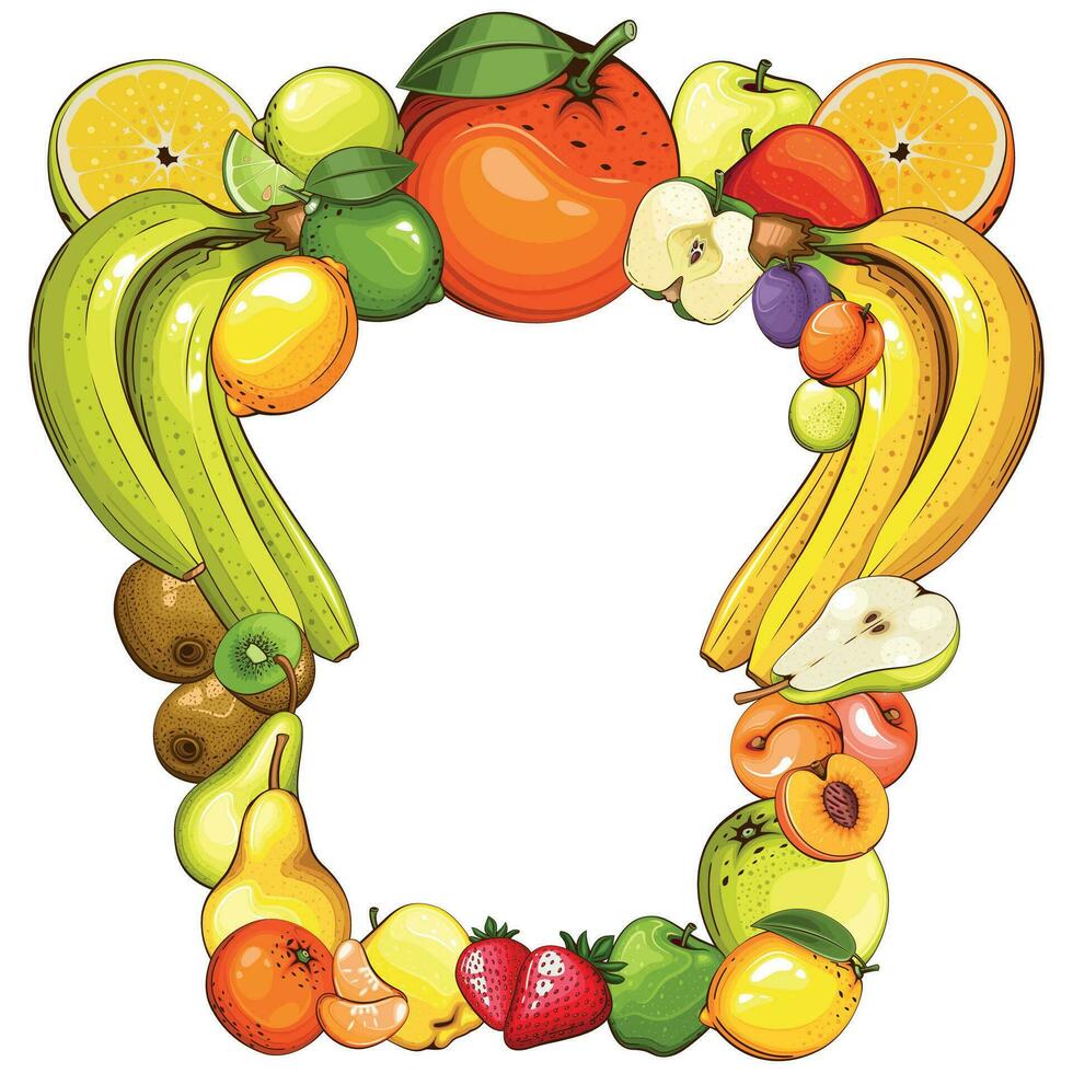 fruit kader Aan wit achtergrond. kleurrijk kader met fruit illustratie, fruit mengen. fruit sjabloon ontwerp vector