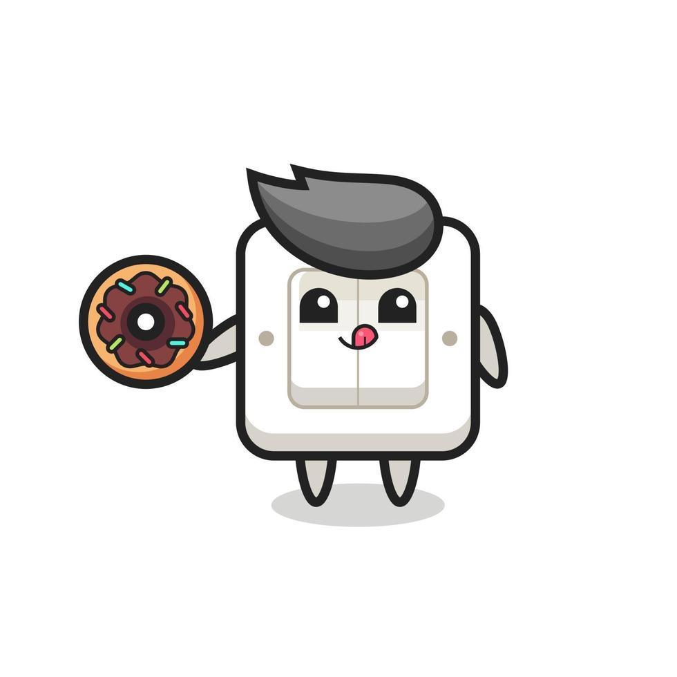 illustratie van een personage met een lichtschakelaar die een donut eet vector