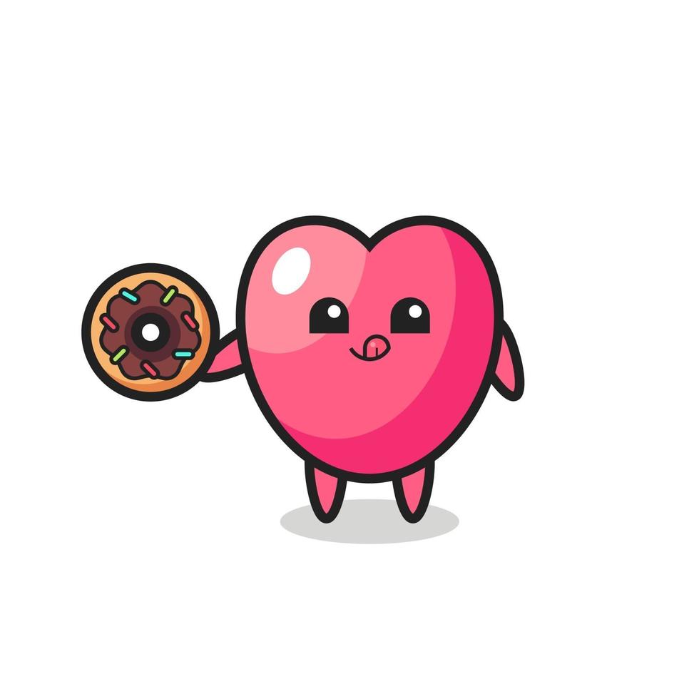 illustratie van een karakter met een hartsymbool die een donut eet vector