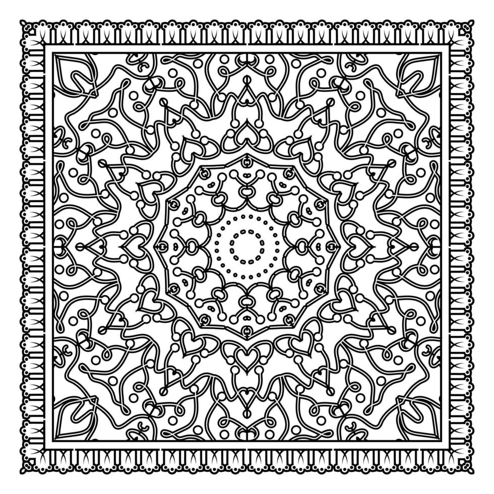 schets vierkant bloemenpatroon in mehndi-stijl voor het kleuren van de boekpagina vector