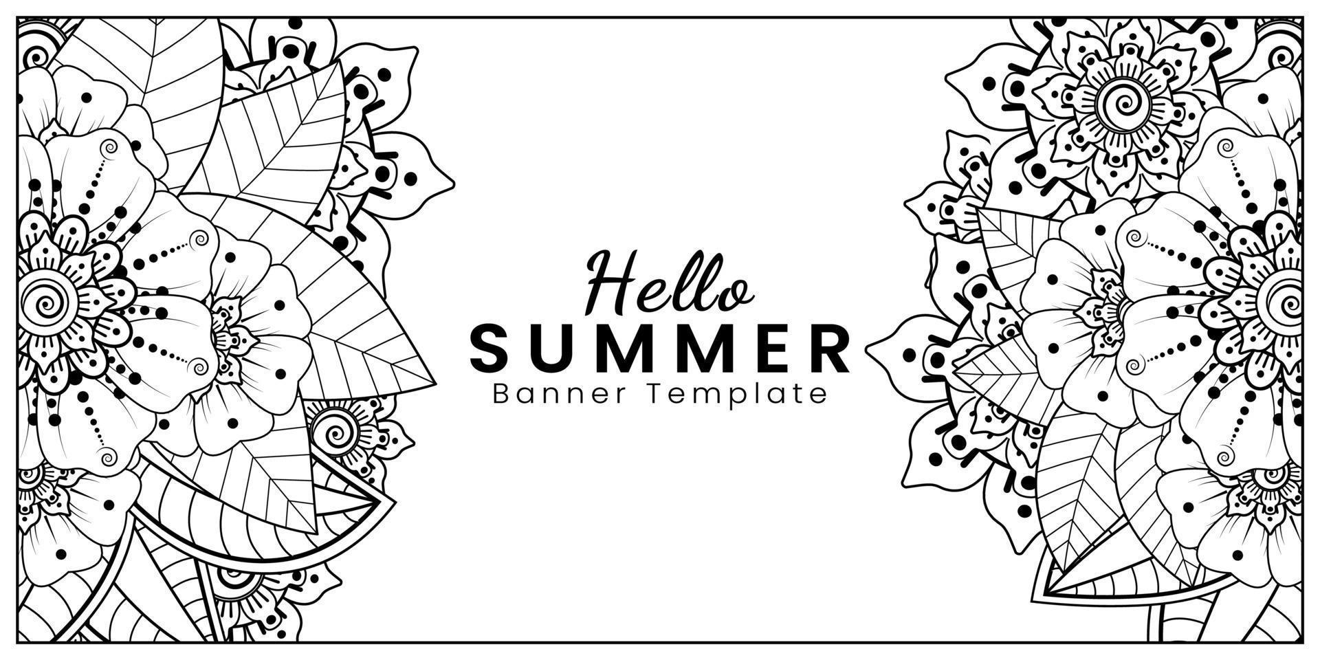 hallo zomerbannersjabloon met mehndi-bloem vector