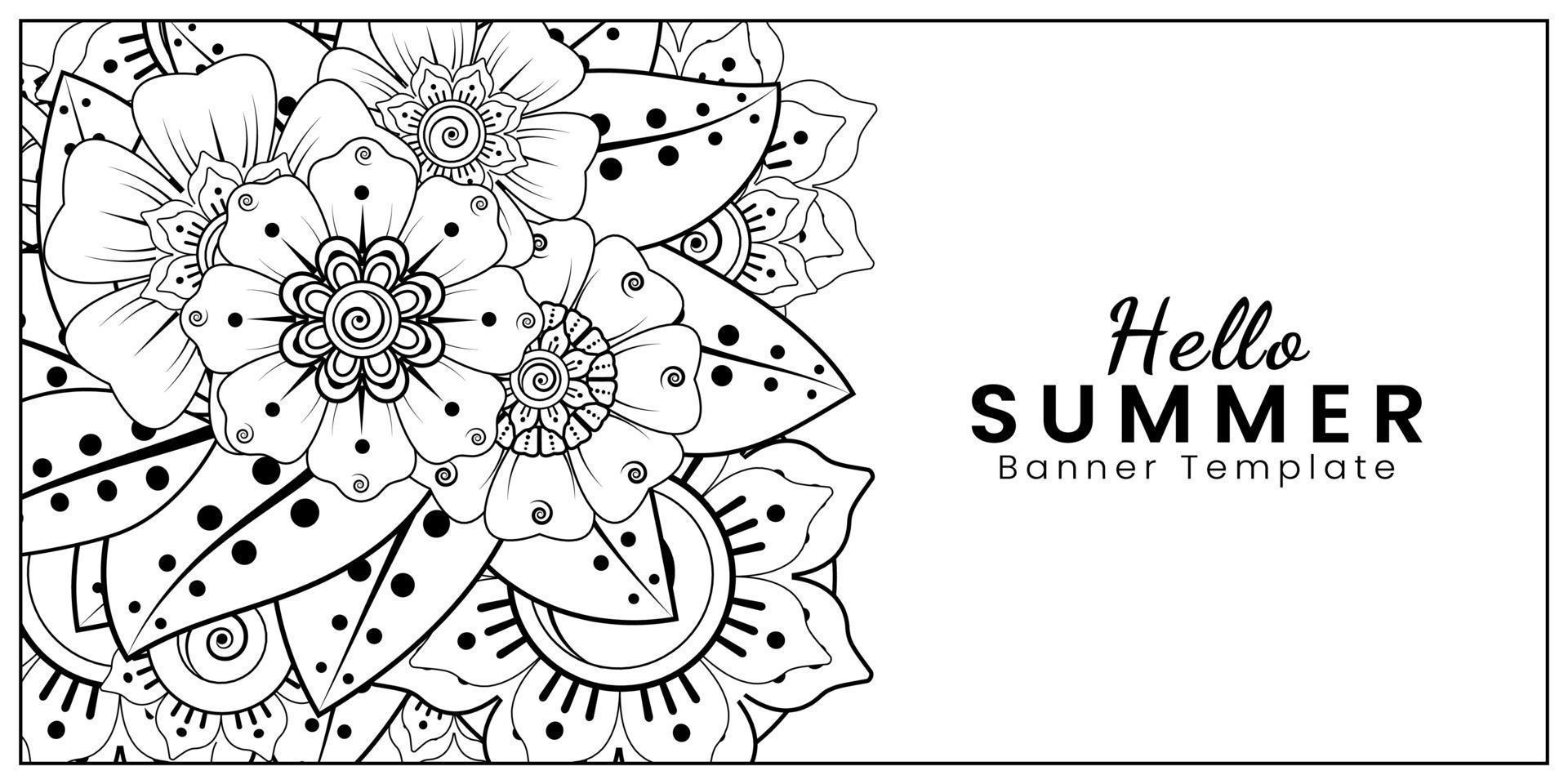 hallo zomerbannersjabloon met mehndi-bloem vector