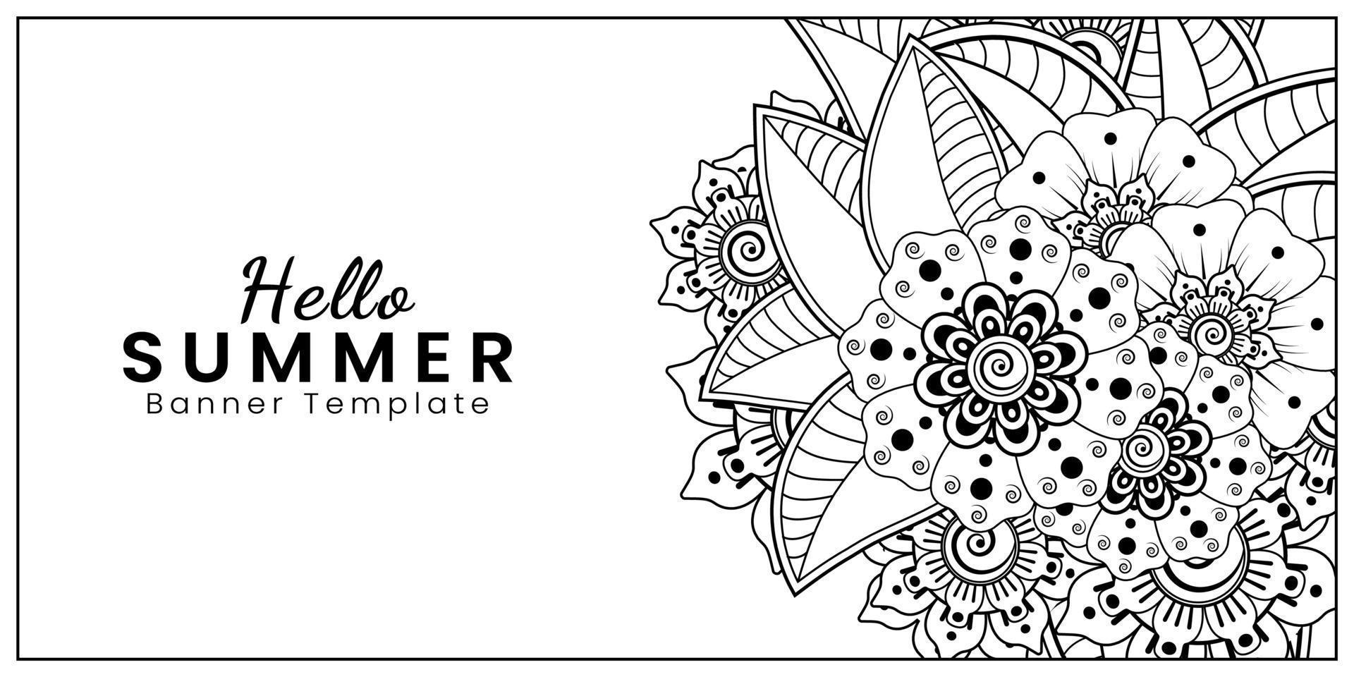 hallo zomerbannersjabloon met mehndi-bloem vector