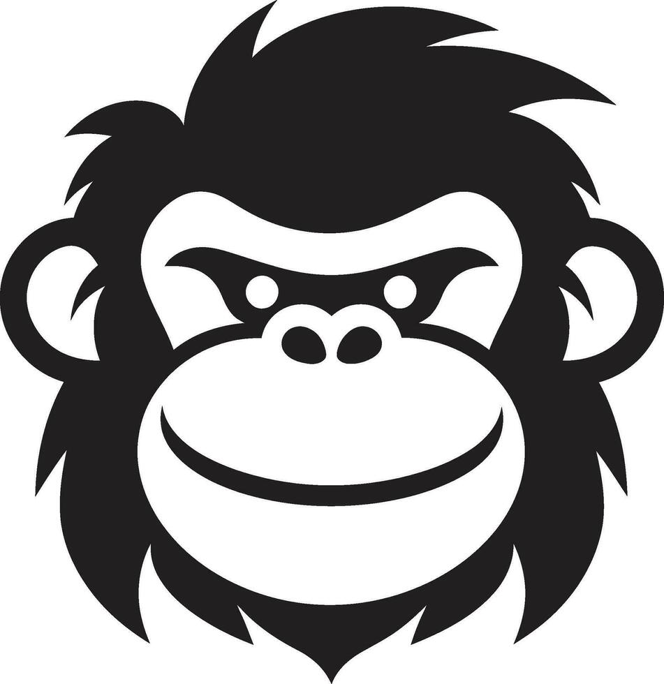 edele koning van de oerwoud zwart gorilla kalmte in monochroom aap logo icoon vector