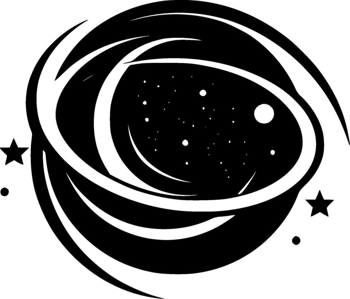 heelal - zwart en wit geïsoleerd icoon - vector illustratie
