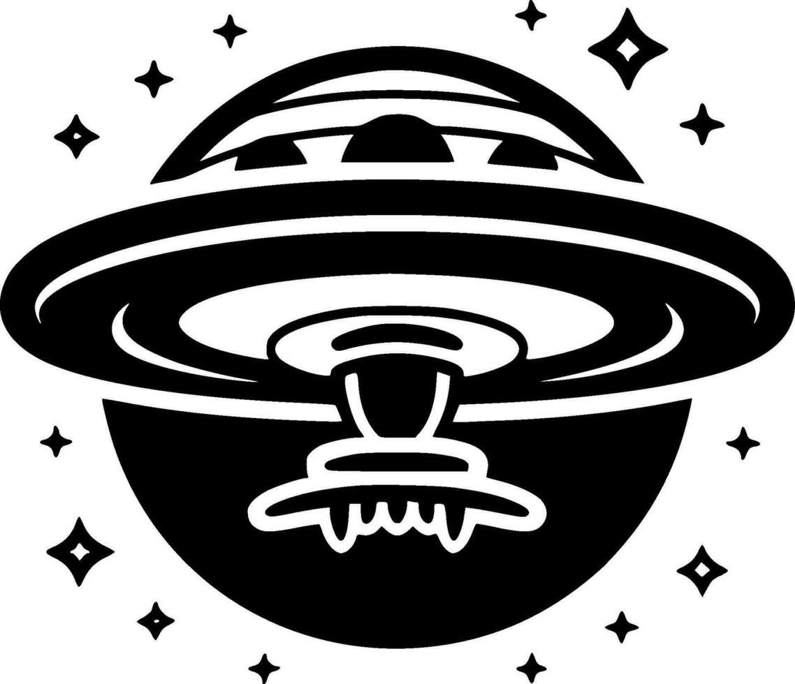 ufo, zwart en wit vector illustratie