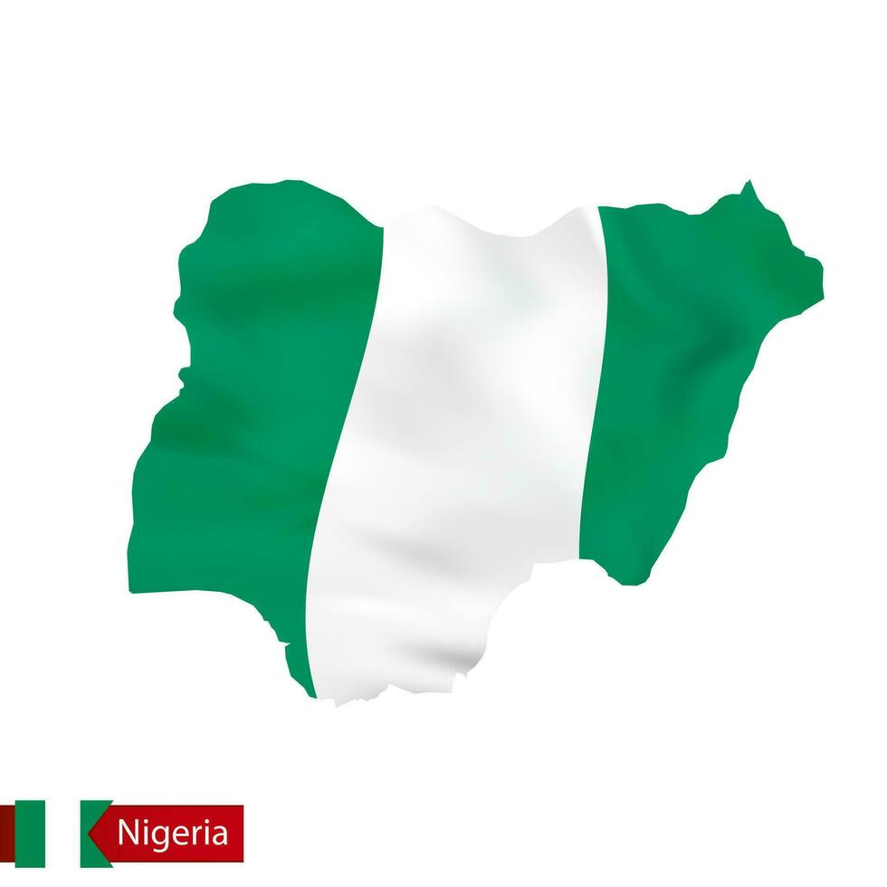 Nigeria kaart met golvend vlag van land. vector