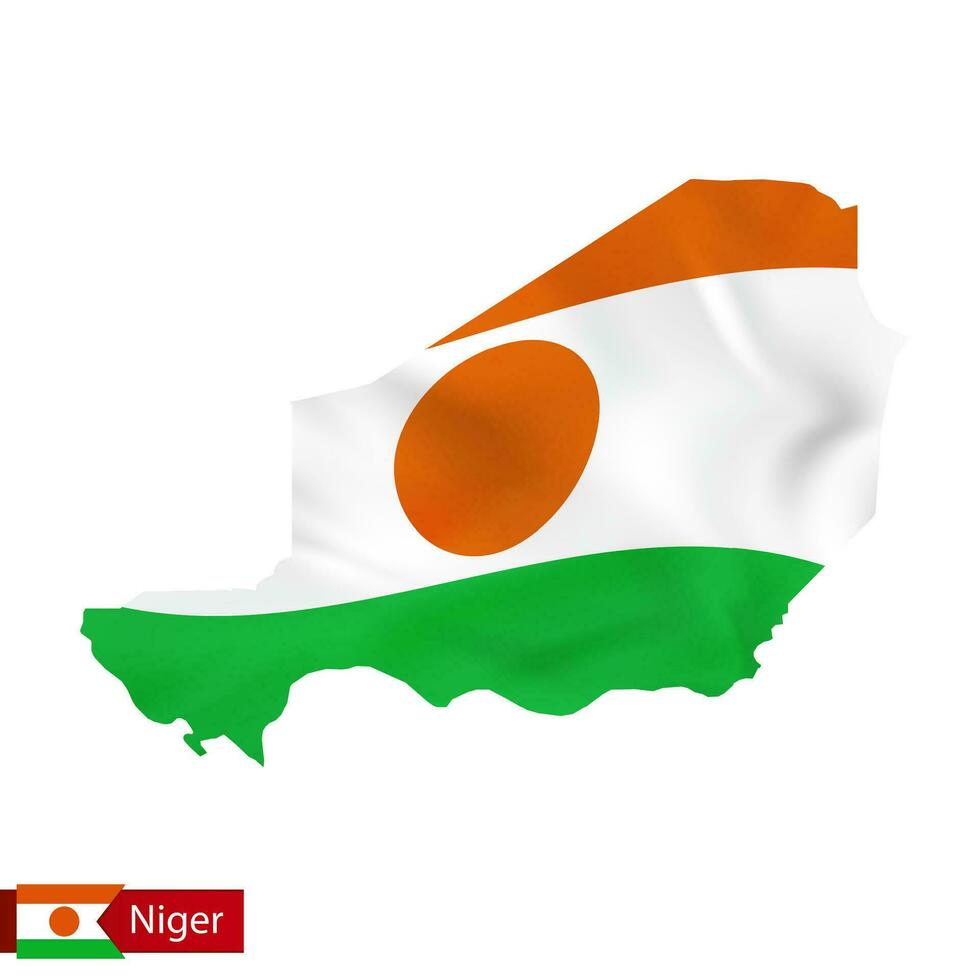 Niger kaart met golvend vlag van land. vector