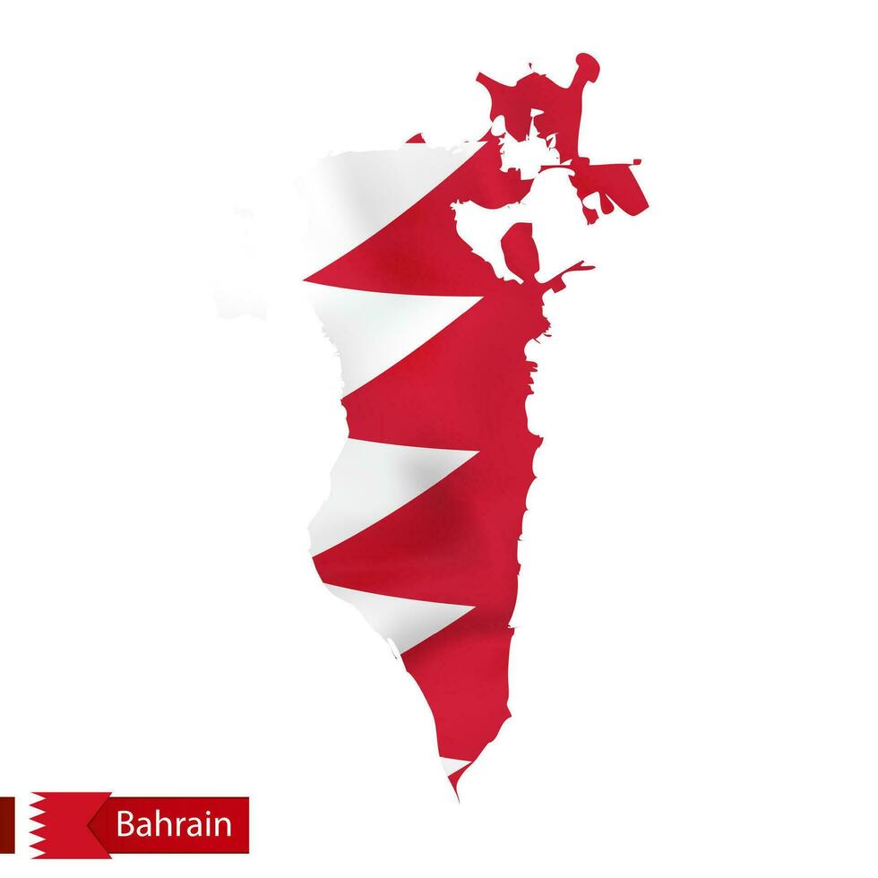 Bahrein kaart met golvend vlag van land. vector