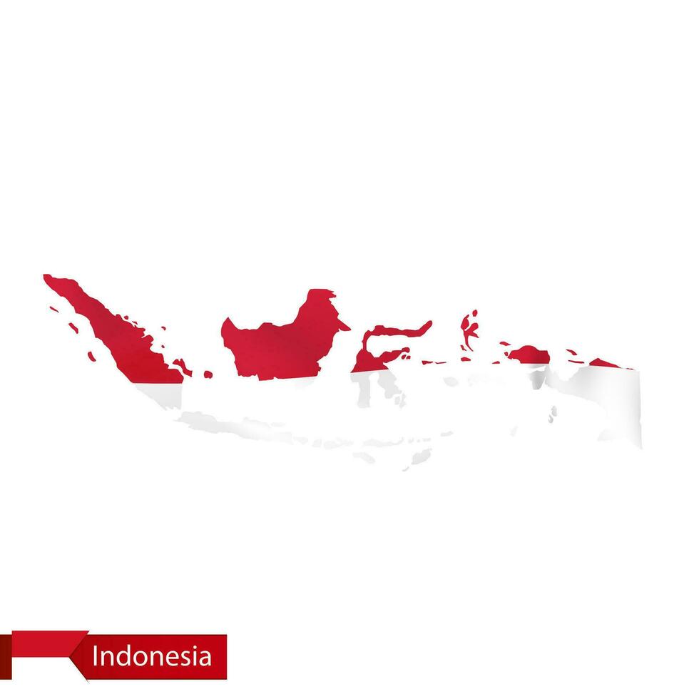 Indonesië kaart met golvend vlag van land. vector