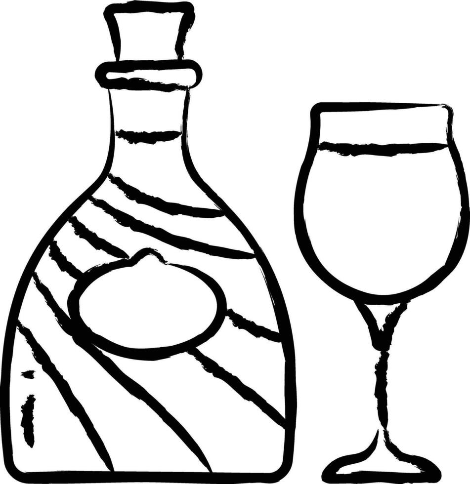 likeur glas en fles hand- getrokken vector illustratie