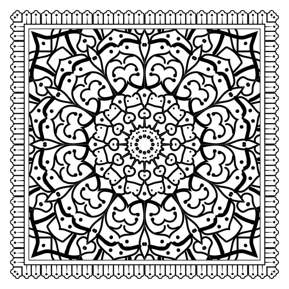 schets vierkant bloemenpatroon in mehndi-stijl voor het kleuren van de boekpagina vector