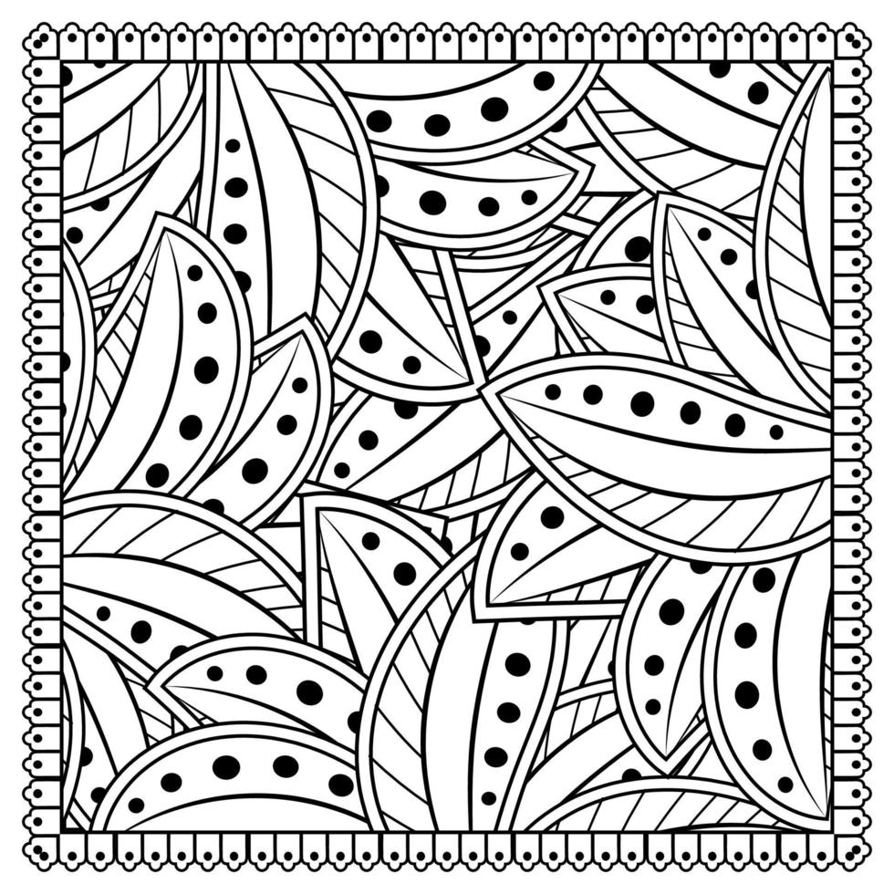 schets vierkant bloemenpatroon in mehndi-stijl voor het kleuren van de boekpagina vector