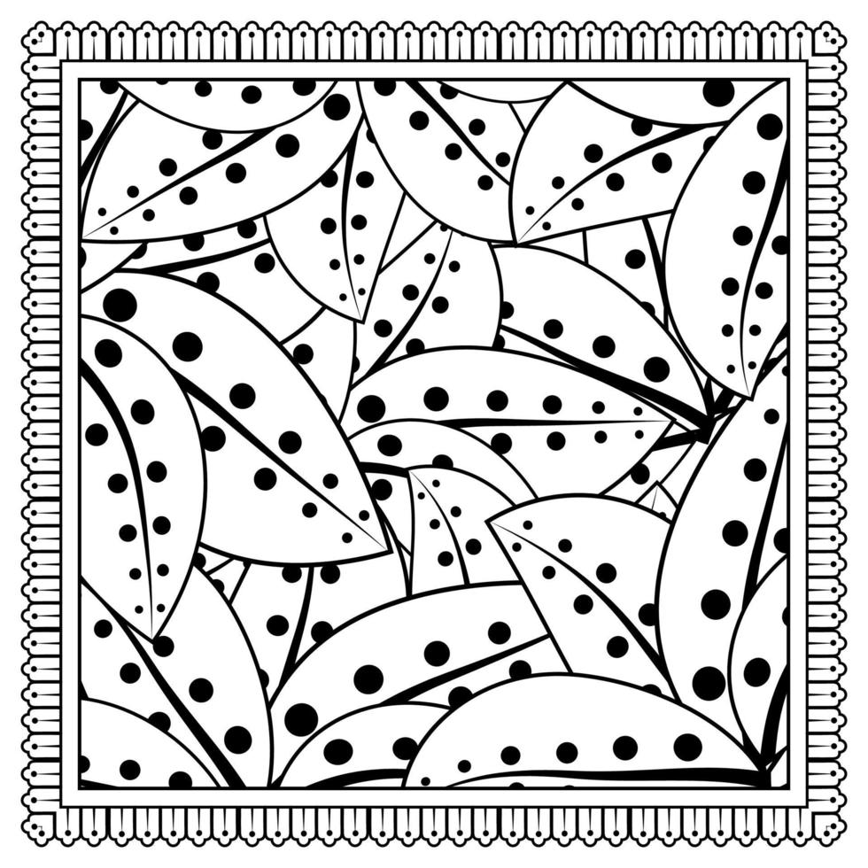 schets vierkant bloemenpatroon in mehndi-stijl voor het kleuren van de boekpagina vector