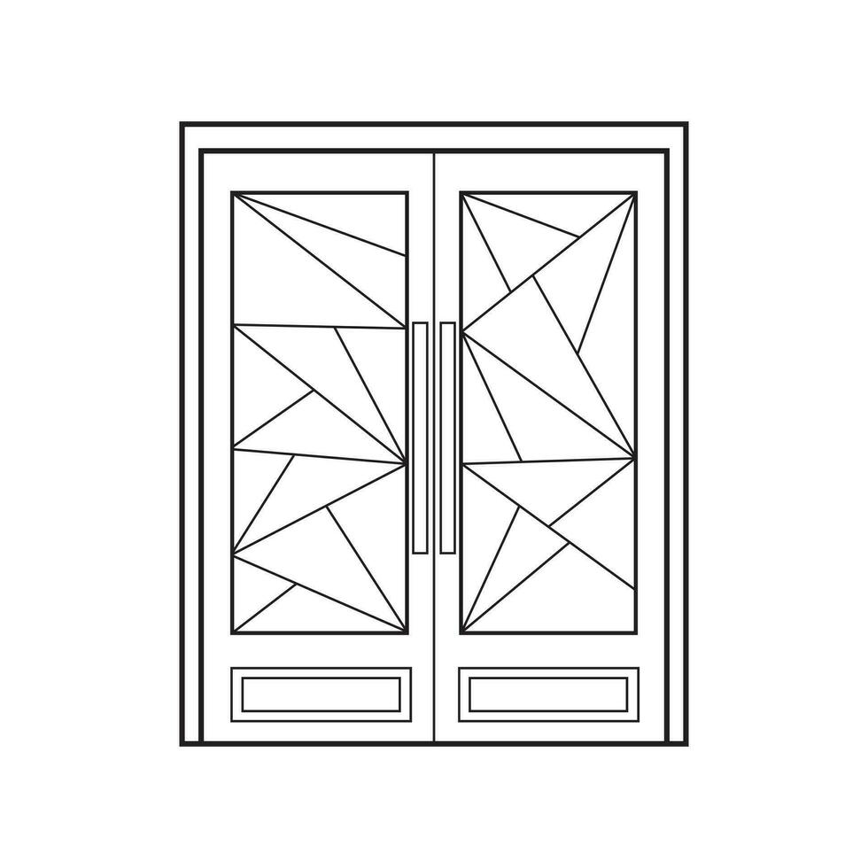 hand- getrokken kinderen tekening vector illustratie meetkundig glas dubbele deur geïsoleerd Aan wit achtergrond