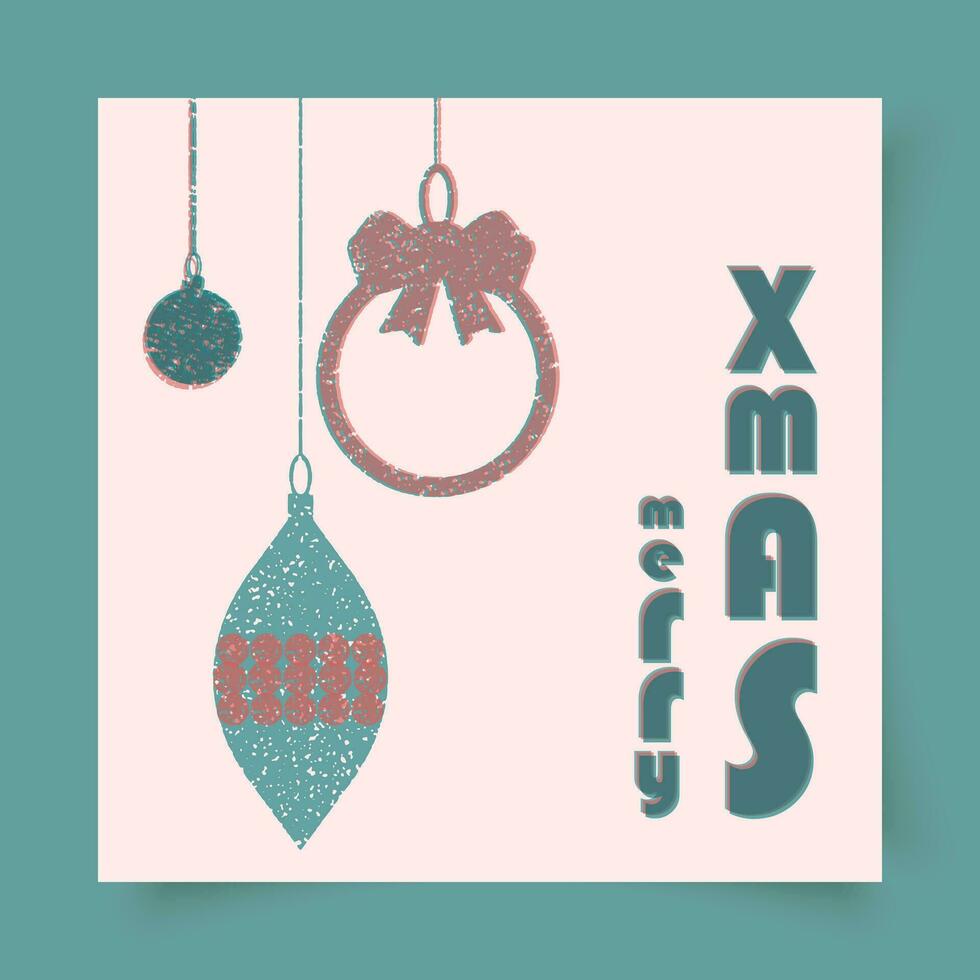 vrolijk Kerstmis en gelukkig nieuw jaar kleurrijk kaart met retro riso, risografie afdrukken effect. gelaagde elementen in wijnoogst modieus stijl. typografie samenstelling voor groet kaarten, posters en branding. vector