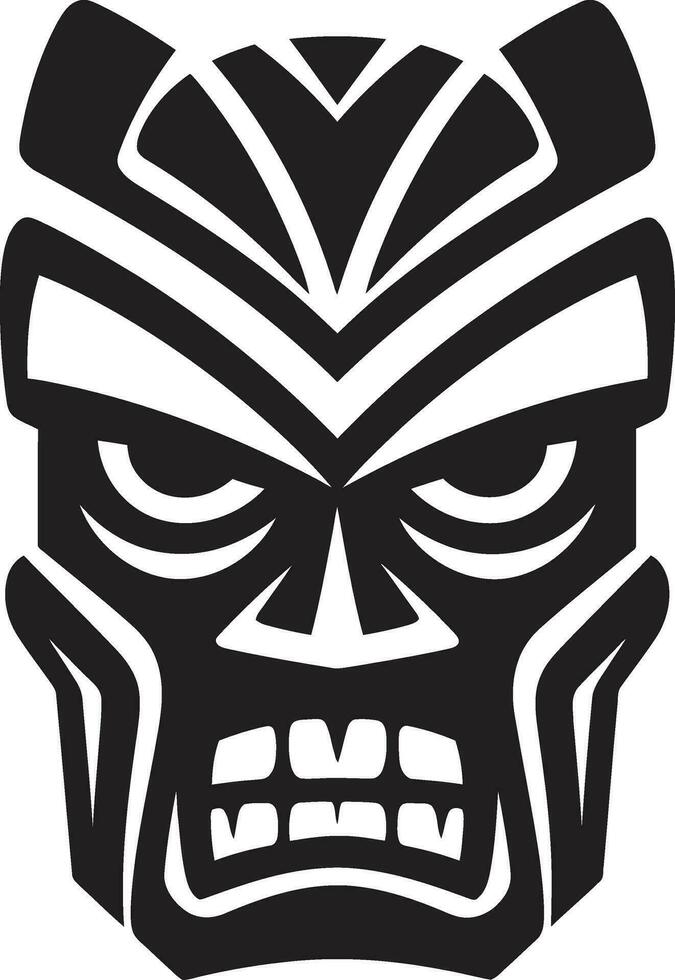 vorstelijk tiki majesteit emblematisch tribal embleem kalmte in zwart en wit inheems masker ontwerp vector