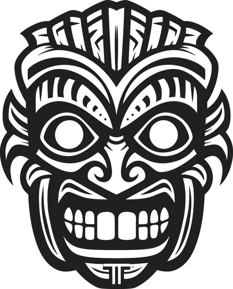 tribal traditie zwart tiki masker logo silhouet cultureel icoon monochroom tiki masker symbool vector