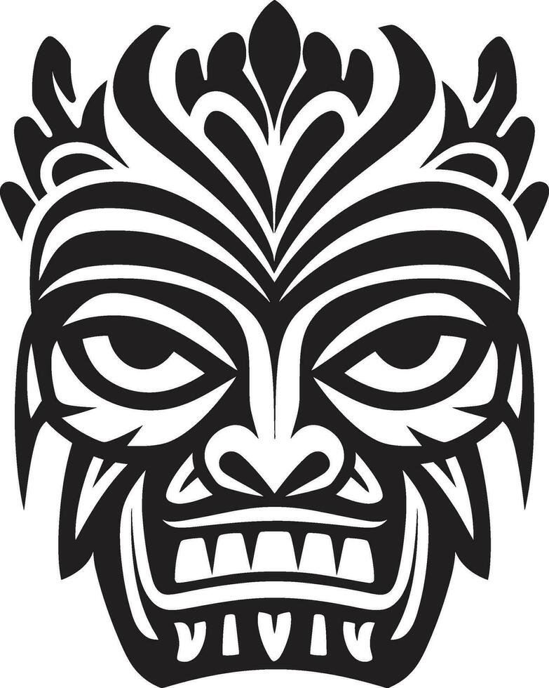 aard cultureel erfgoed emblematisch totem embleem majestueus tiki traditie logo ontwerp met monochroom tiki masker vector