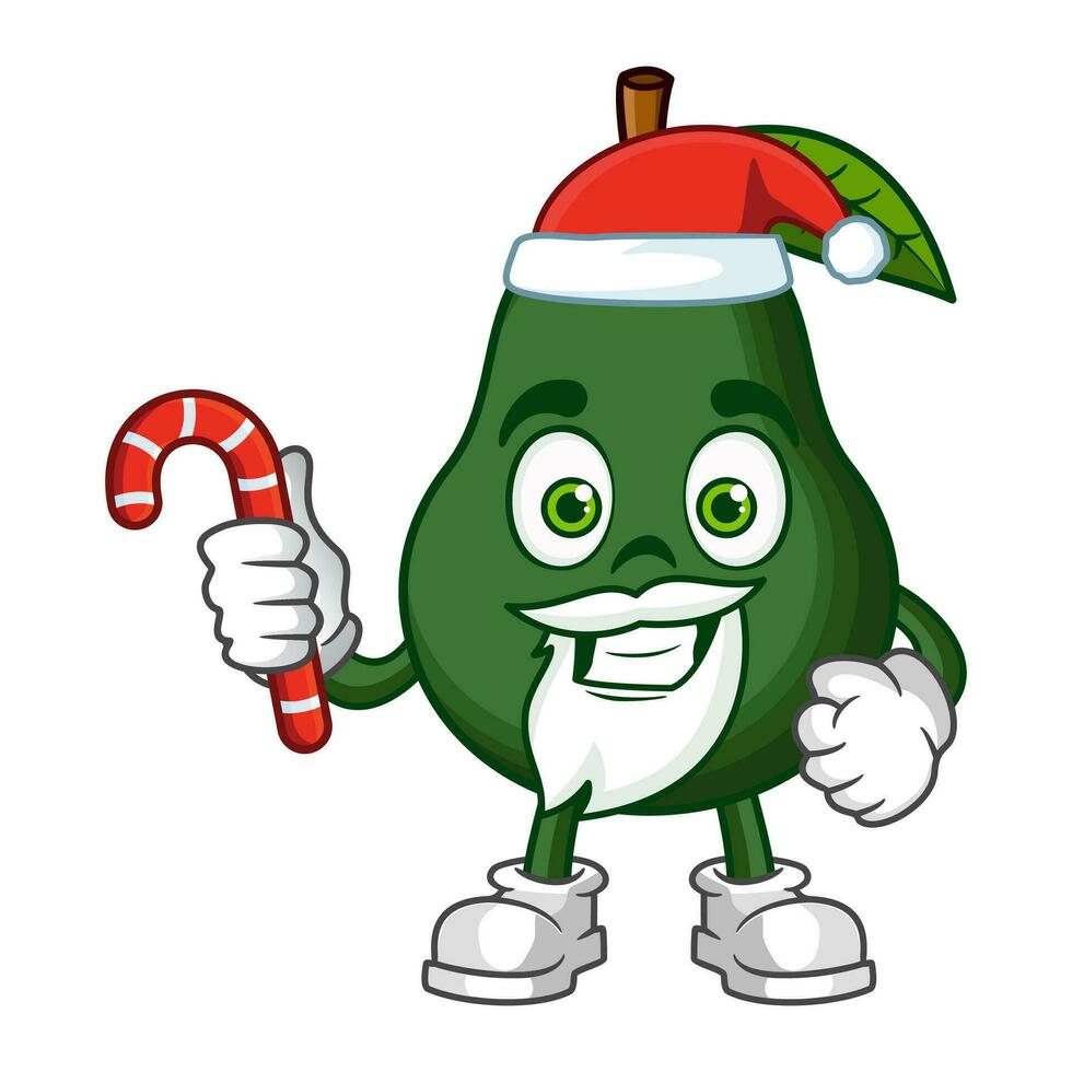 avocado fruit de kerstman tekenfilm karakter houdt Kerstmis snoepjes vector