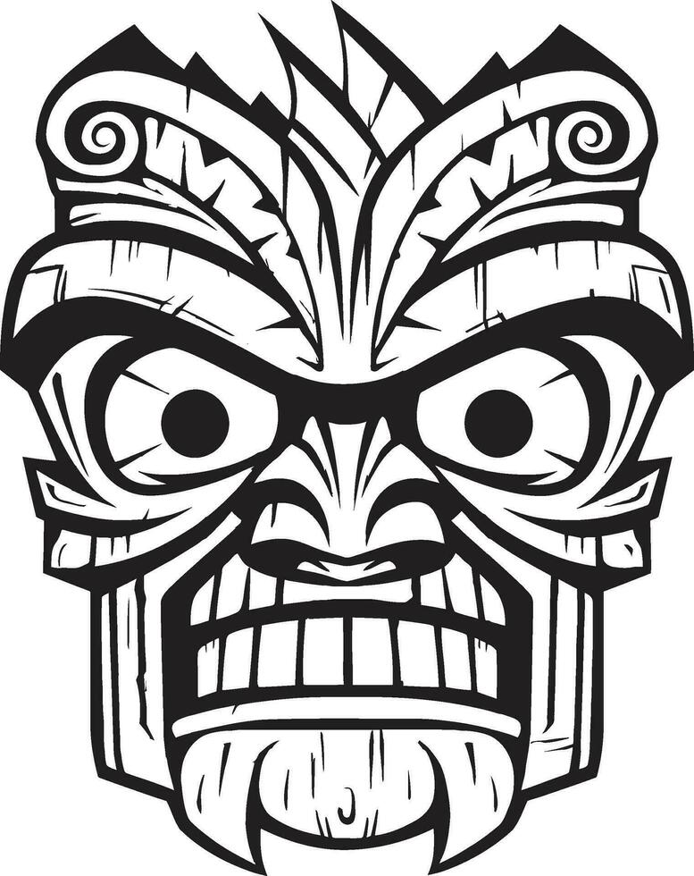 kalmte in tribal majesteit monochromatisch embleem ontwerp cultureel symbool van erfenis emblematisch tiki logo in zwart vector