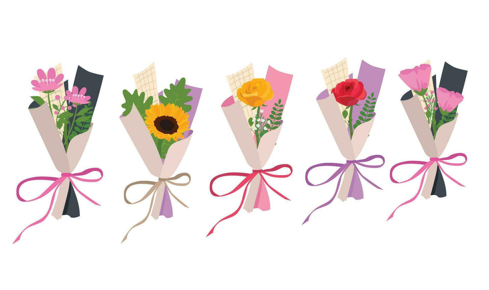 boeket van bloem. wild bloem boeket vector illustratie. zomer bloem. bloemen boeket verpakt in geschenk papier. geschenk voor speciaal dag, viering dag Leuk vinden verjaardag, leraar dag, Dames dag.